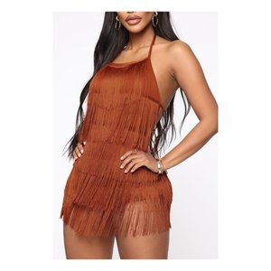 Party Crasher Fringe Romper Copper NWT